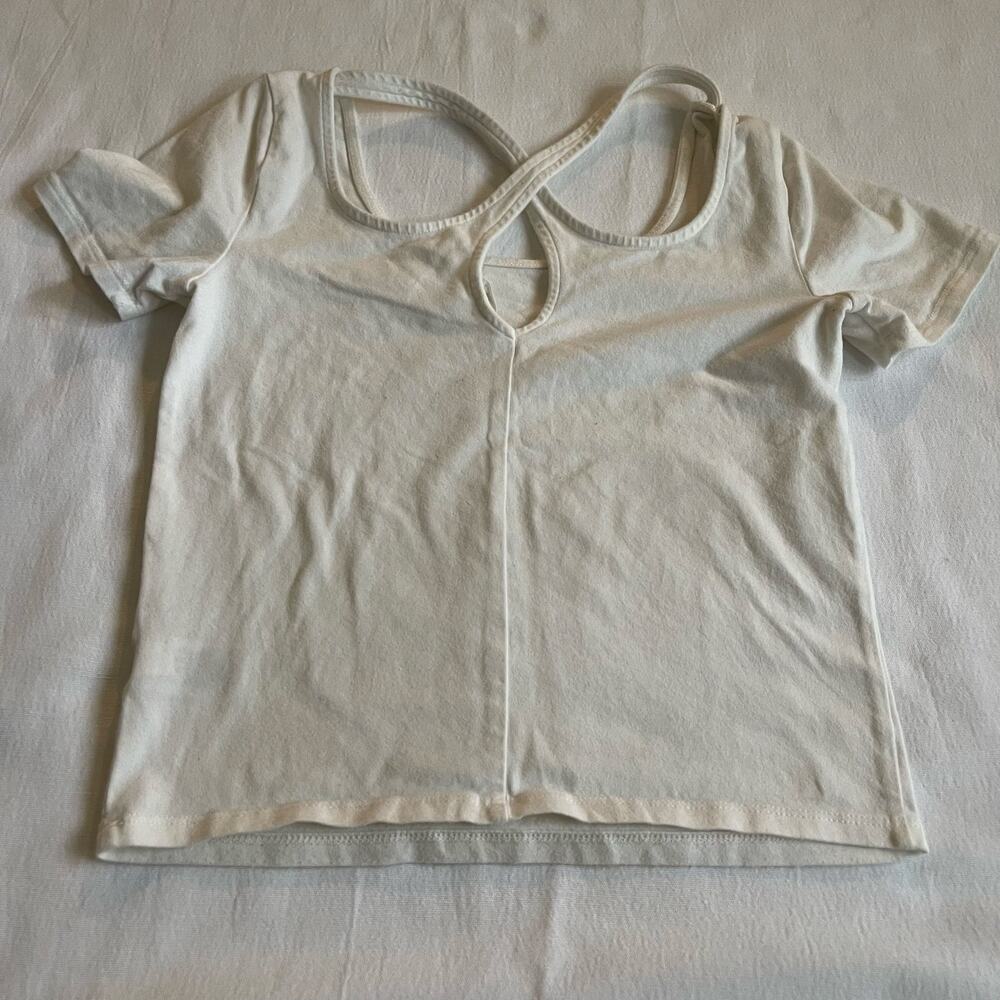 Aeropostale Women’s Medium White Criss Cross Back Short Sleeve Top Y2K